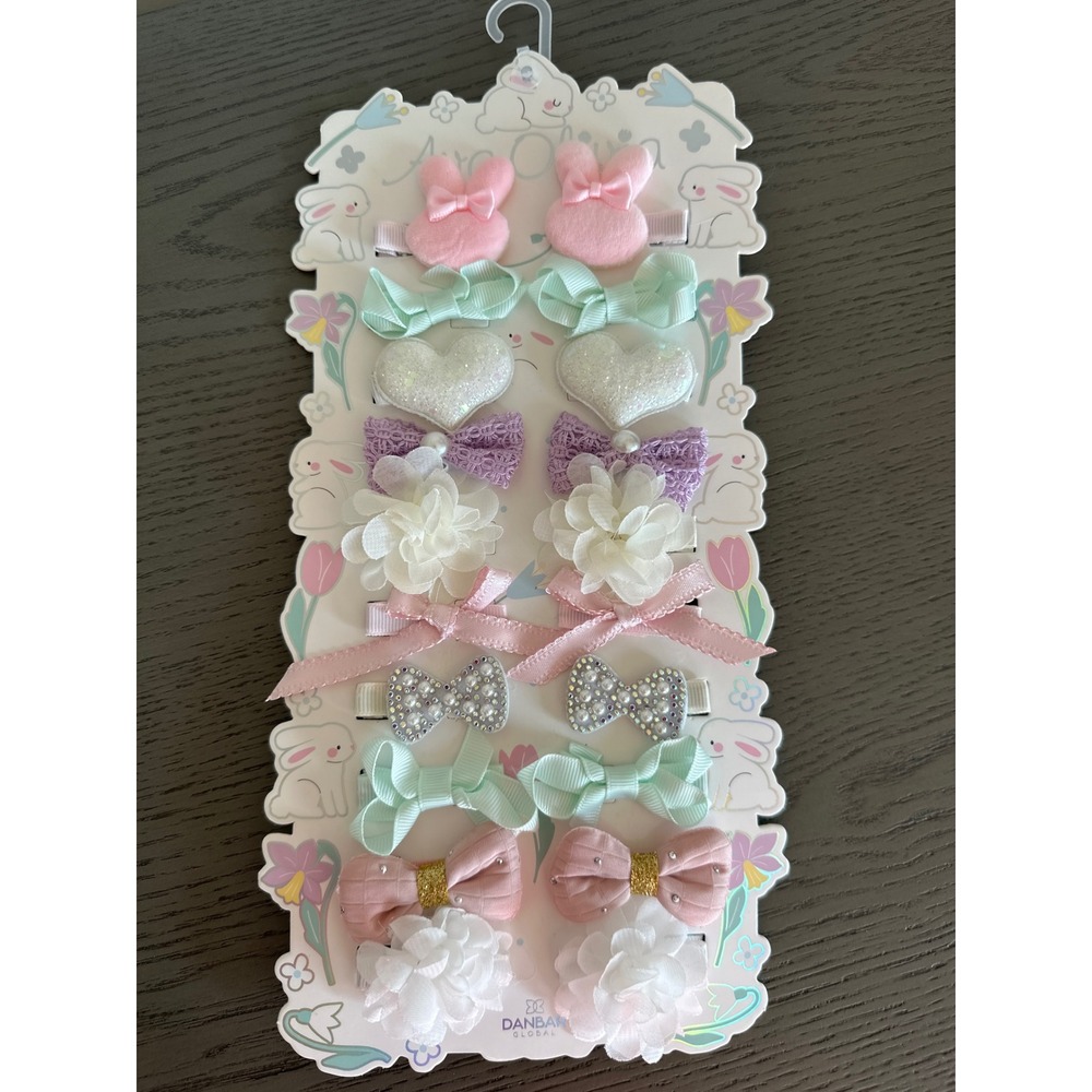 NEW Danbar Kids 20pc Hair Clip Set Bunny Flower Heart Bow Pastel Multi Color